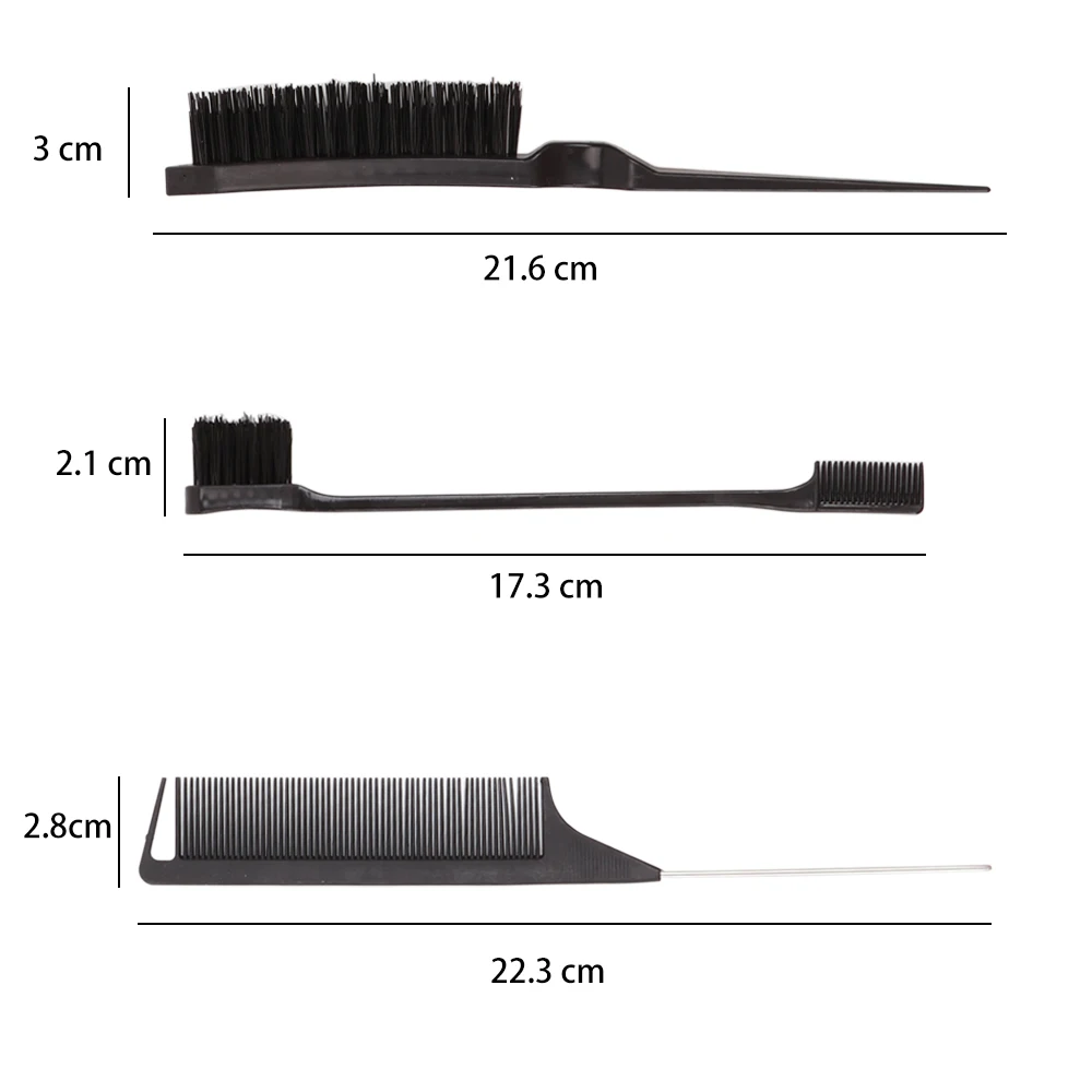 3Pcs Hair Styling Tools Edge Brush Rat Tail Comb Bristle Triple Row Styling Comb For Hair Styling Separating Combing & Coloring