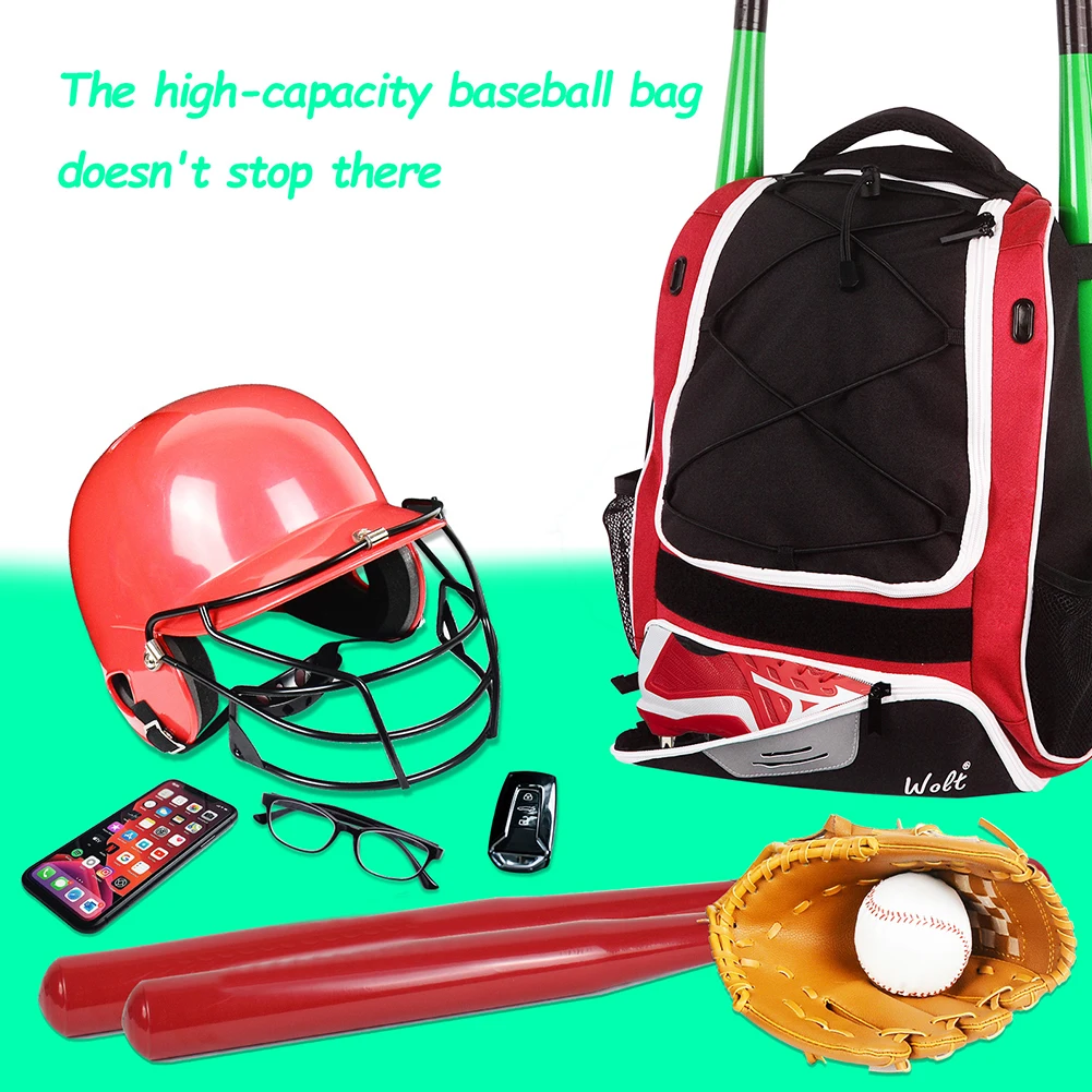 Baseball Backpack Reflective Baseball Bag with Fence Hook & Shoes Compartment Softball Bat Bag Multi Pockets for Tennis Baseball