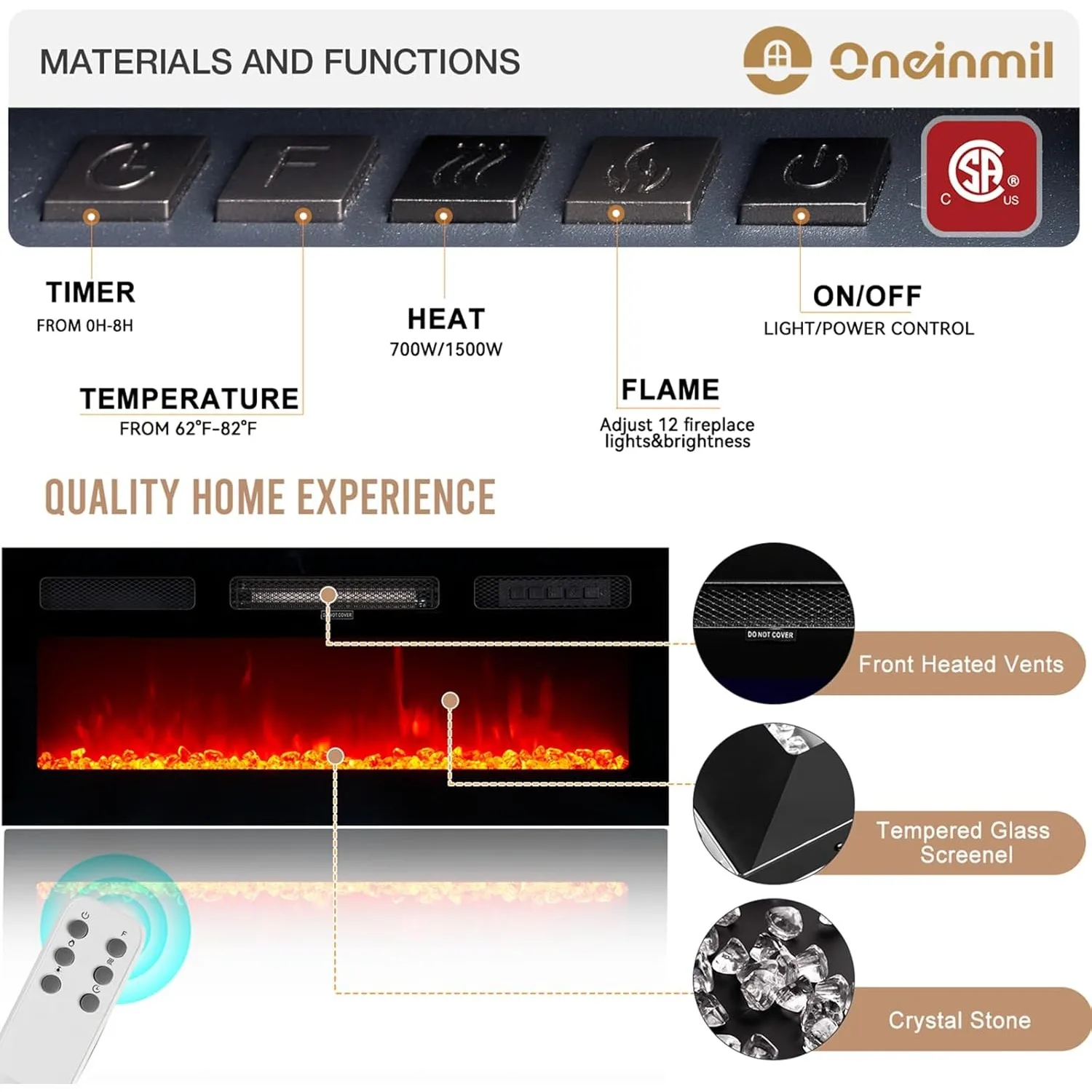 Soporte de TV integrado con chimenea eléctrica de 36 ", consola de 2 niveles de 70" de hasta 80 para televisores ", Ideal para ajustes de sala de estar, gris