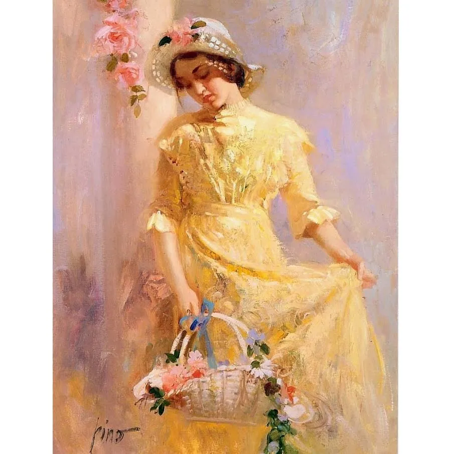 Hand-painted high quality reproduction of The Flower Girl by  Pino Daeni Nude oil painting Decoration picture for bedroom