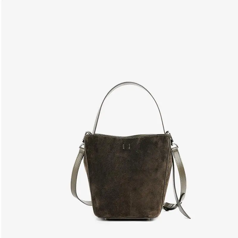 Autumn And Winter New High-end Frosted Suede Bucket Shaped Women Handbag Retro Fashion Simple Multifunctional Crossbody Bag Tide