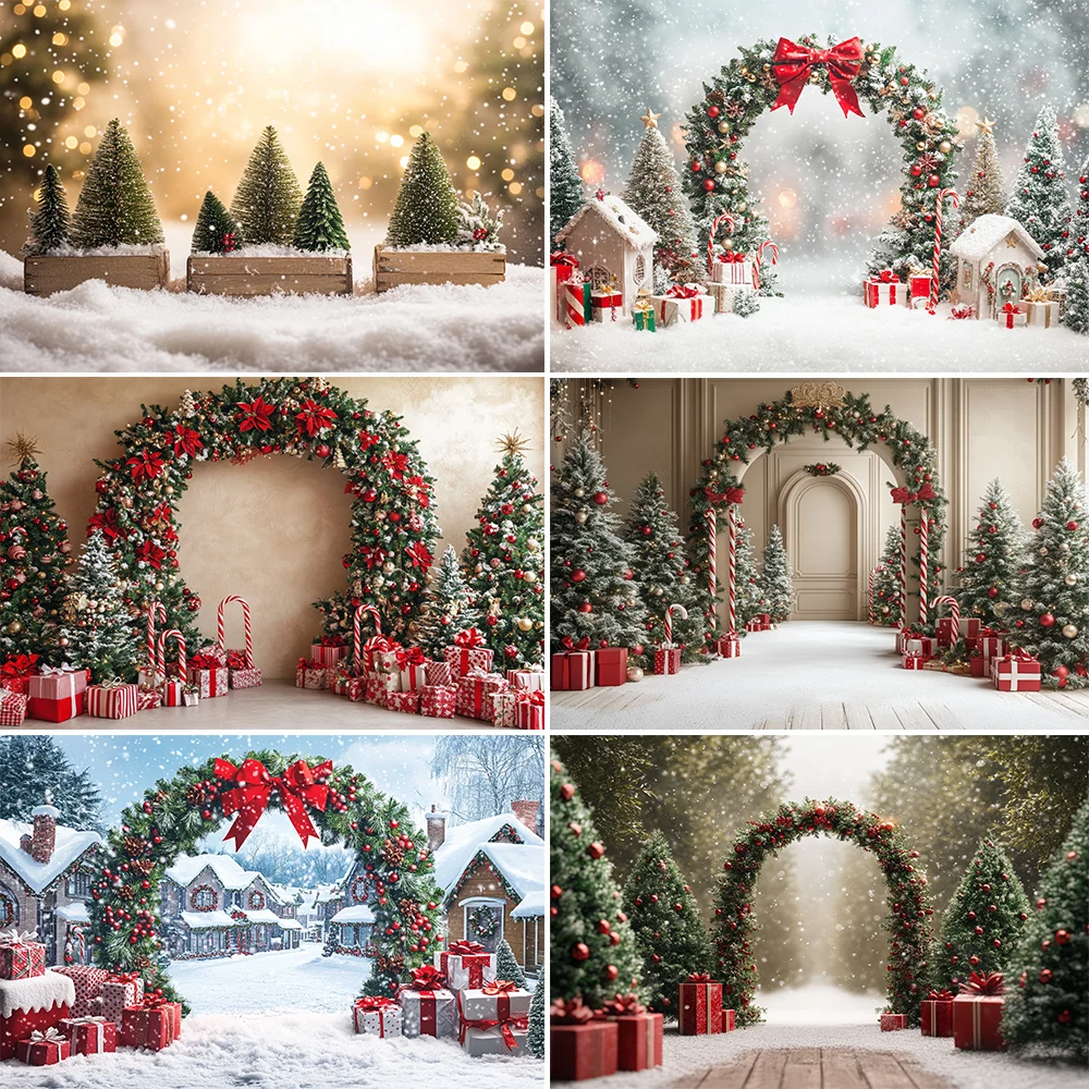 

Merry Christmas Wreath Winter Holiday Photography Background Santa Claus Family Christmas Eve Party Decorative Photo Backdrop