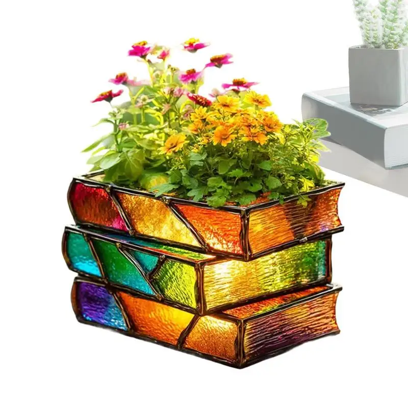 

Книжный кашпо, сложенный красочный забавный домашний декор, домашний декор, акценты для садовых горшков, суккуленты, полка, стол, Bibliophile, Рождество