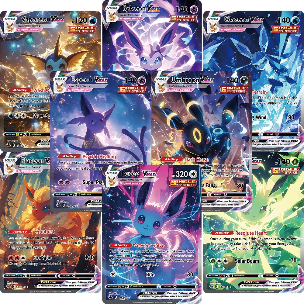 cartao-colecionavel-personalizado-diy-de-pokemon-pkm-ptcg-evolucoes-de-eevee-v-gigantamax-sylveon-e-leafeon-com-efeito-holografico