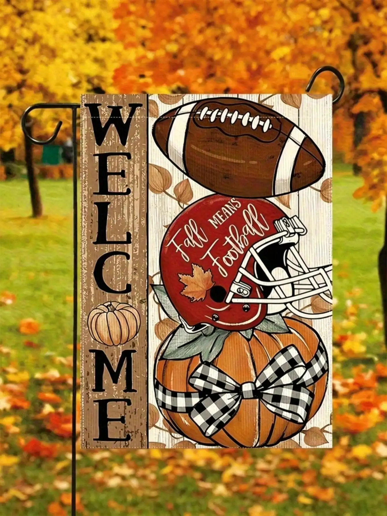 1pc Double-Sided Garden Flag - Fall Welcome Decoration With Pumpkin And Football Graphic - Seasonal Banner For Indoor And Outdoor Use During Halloween/Thanksgiving/Football Season - Durable Linen Yard Decor (12x18 Inch, Fall Decor, Fall Home Decor