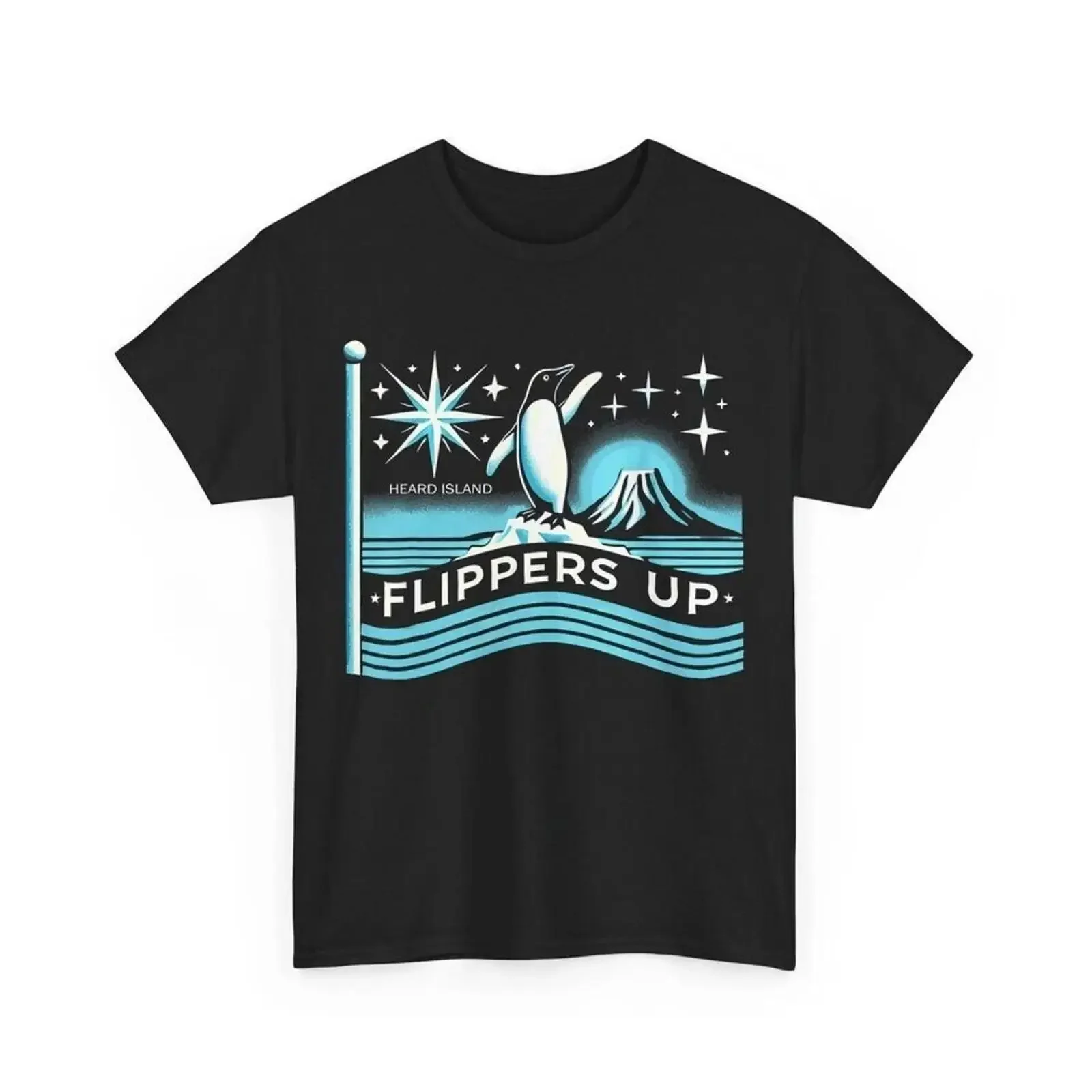 Heard Island Flippers Up Black T shirt Penguin Funny For Fans vintage Washed designer clothes Top For Everyday Wear Casual