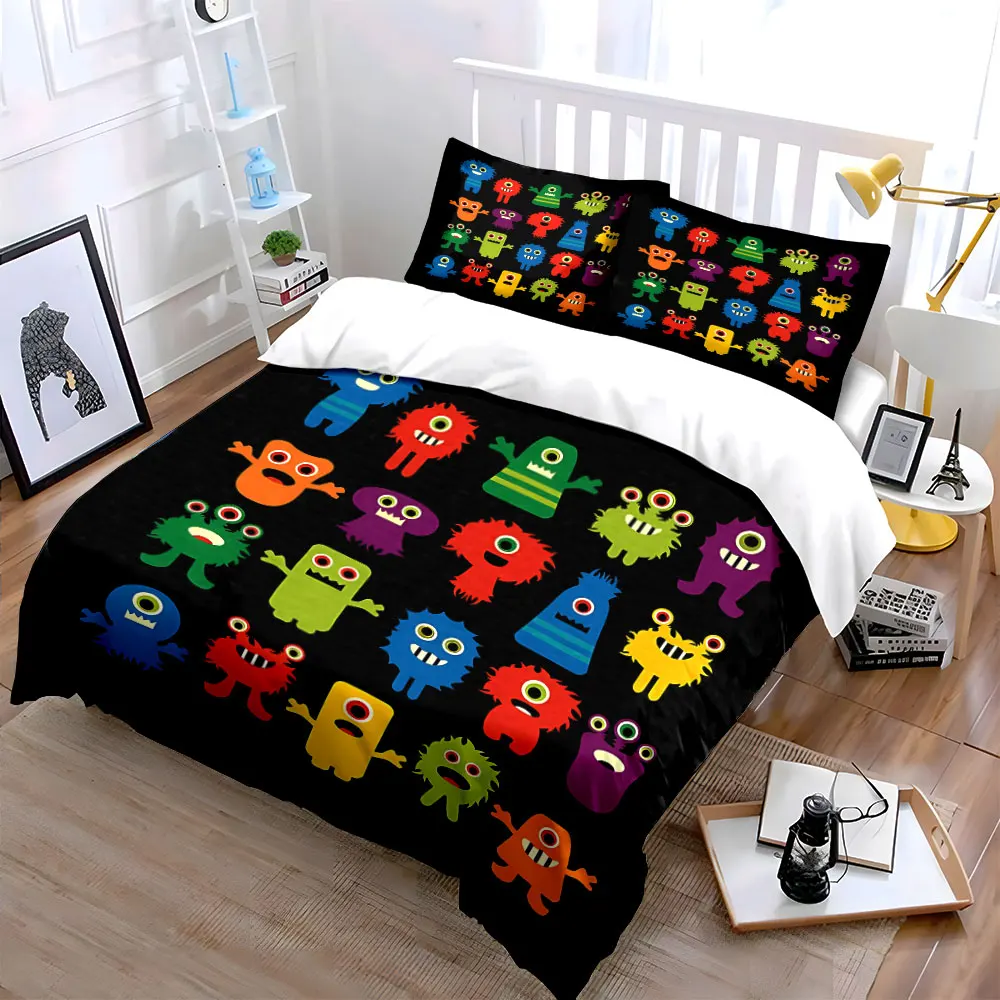 Colorful Monsters Party Apparel Multiple sizes kid's and adults' bedroom Exquisite 3PC bedding set, gift