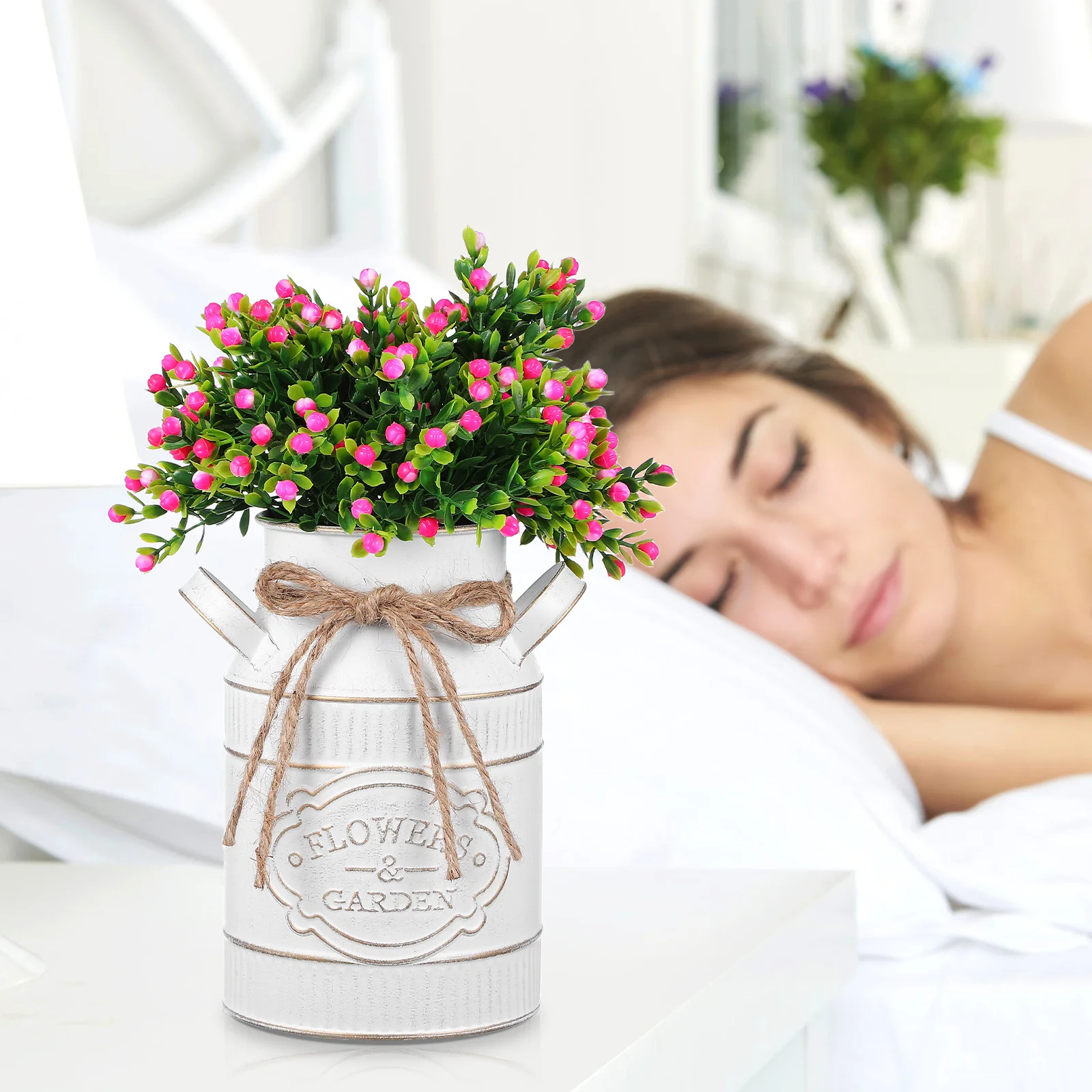 

1pcs Vintage Flower Vase Rustic Metal Farmhouse Jug Galvanized Iron Dried Floral Arrangement Bucket Desktop Decorative Planter