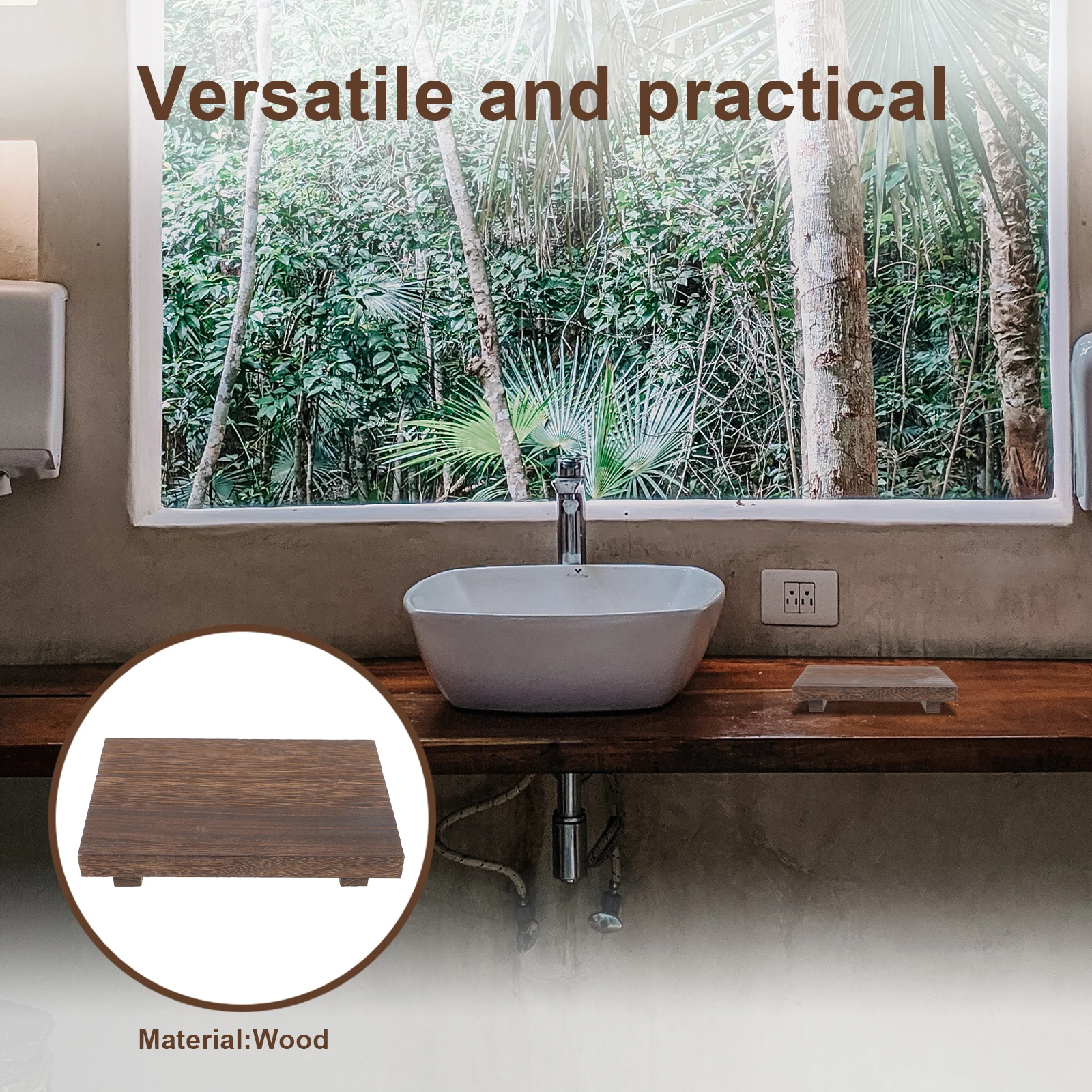

1pcs Footstep Stool Soap Holder Wooden Display Stand Light Brown Bathrooms Kitchen Plant Riser Vase Non Metal Portable Organizer