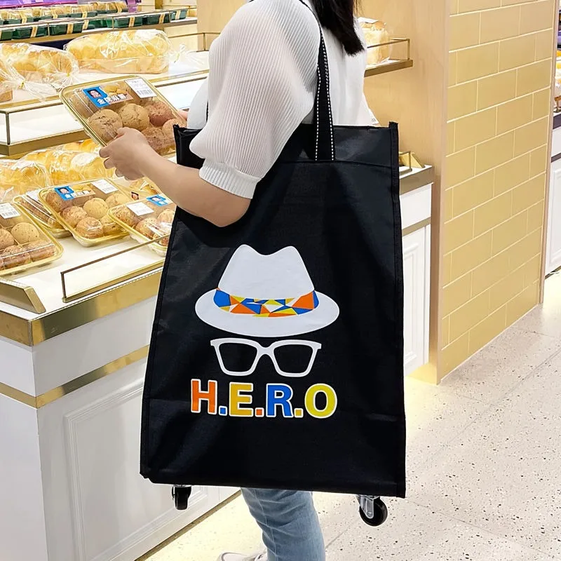 360° Swivel Wheel Oxford Shopping Tote Bag - Hand Carry Luggage Bag with 4 Wheels, Durable Travel Grocery Bags