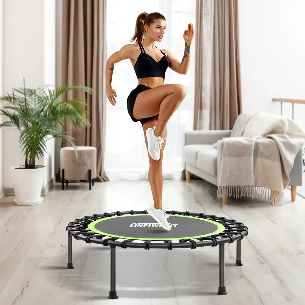 

ONETWOFIT 42"/45" Rebounder Trampoline for Adults, Silent Mini Trampoline Indoor Exercise Fitness Trampoline Bungee Rebounder