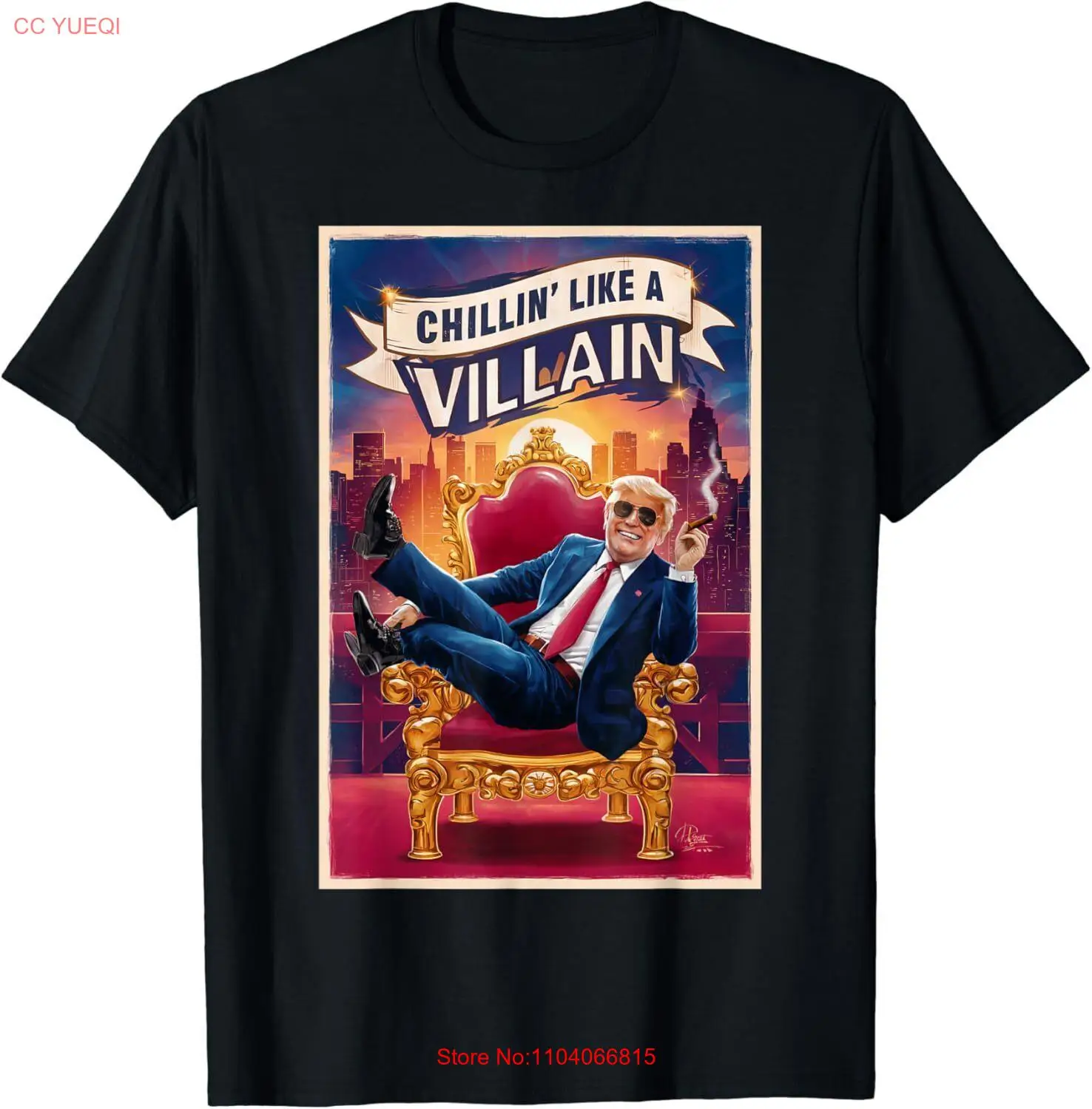 Funny Donald Trump on a Throne Chillin' Like A Villain T-Shirt Small, Black