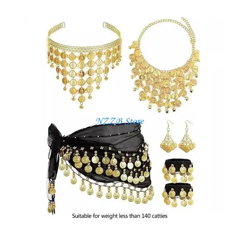 T21F Belly Dance Jewelry Set Gypsy เครื่องแต่งกายอุปกรณ์เสริมชุดเต้นรำหน้าท้องกำไลสะโพกสะโพกสะโพก