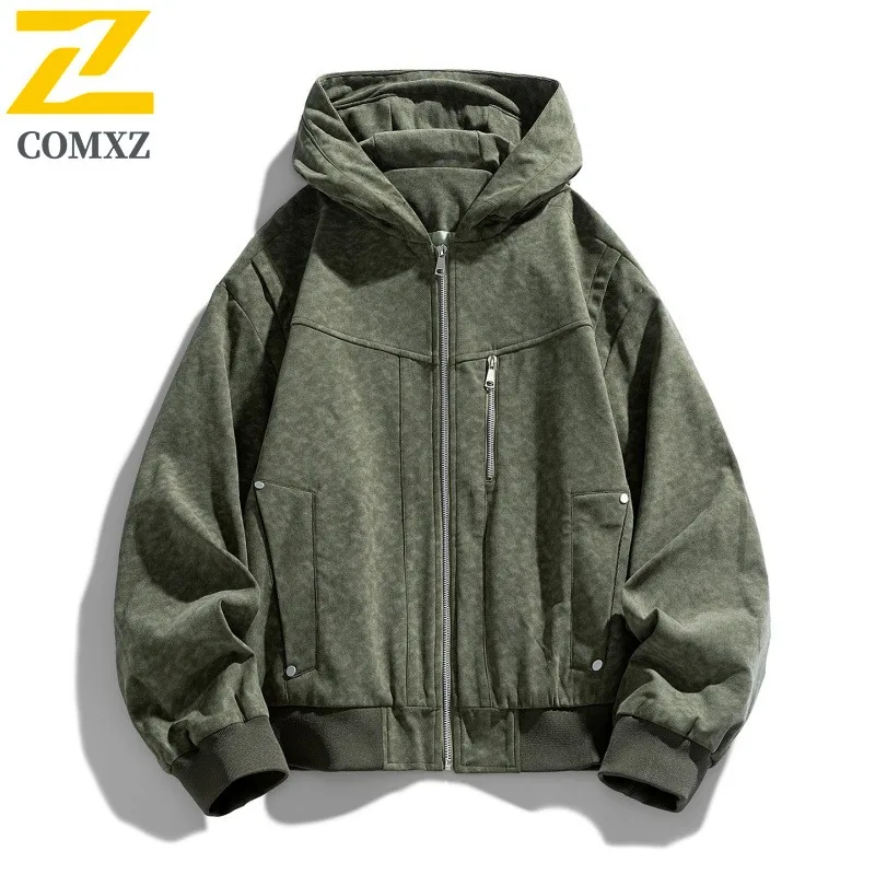 

COMXZ Versatile Men Jacket 2025 Casual Baseball Collar Outdoor Walking Windproof Coat Zipper Pocket Lightweight Autumn Garment