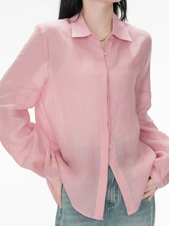 

Легкая мягкая розовая льняная рубашка с длинными рукавами для женщин, повседневная, весна-лето, новая модель, дышащая, с защитой от солнца, для девушек