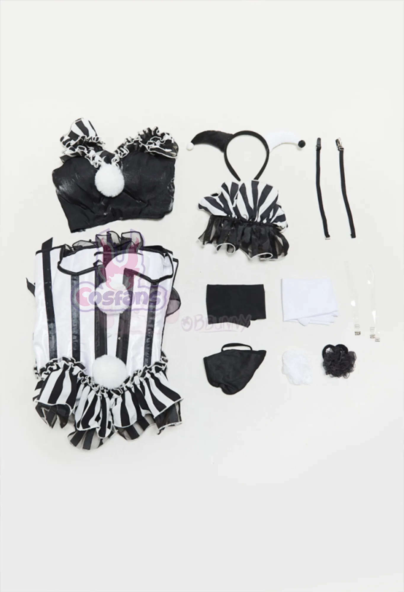 Striped Clown Cosplay Costume  Horror Gothic Corset Skirt Set Unique Design Waist Cincher Mini Dress for Women Clown Joker Dress view 6