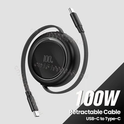 PD100W Retractable 5A USB Type C to USB C Cable For iPhone 15 Pro Max For MacBook Samsung Xiaomi Wire 30W Fast Charge Data Cable