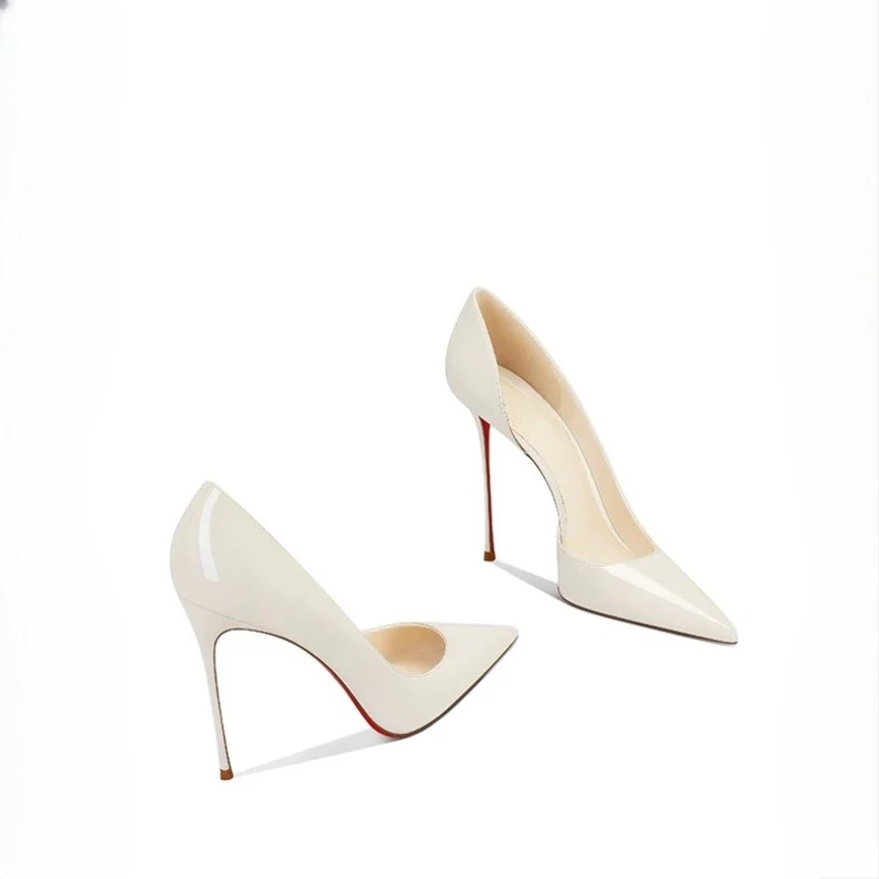 New pointed thin heel white patent leather sexy temperament versatile dress design high heels women's shoes