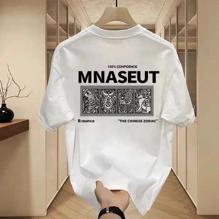 الصيف القطن الشارع نمط مطبوعة قصيرة الأكمام الماركات الفاخرة الرجال فضفاض نصف كم تي شيرت الرسم المطبوعة المتضخم المحملة الأعلى