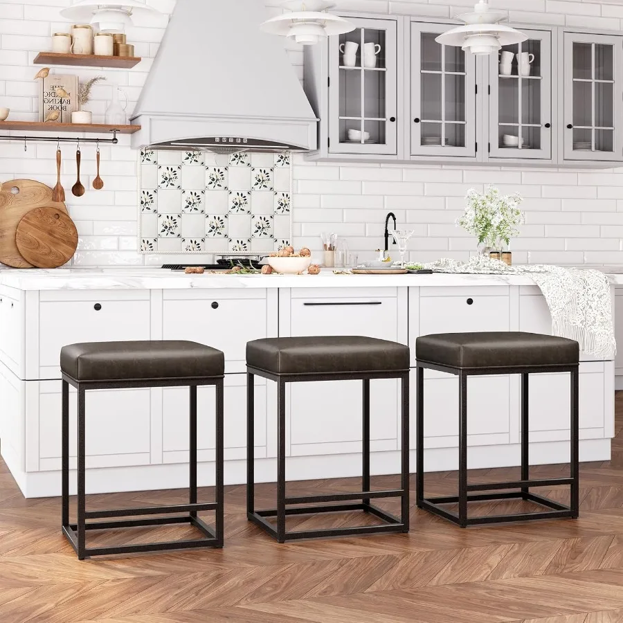 

24-дюймовые барные стулья высотой, набор из 3 мягких барных стульев для кухонных островов с подушкой из искусственной кожи a