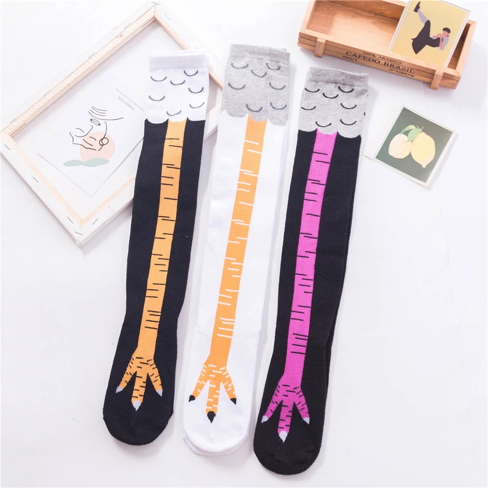 Happy Funny Chicken Paws Feet Ladies Personality Stovepipe Stockings Cute Over-The-Knee Socks Chicken Foot Sokken Dropship