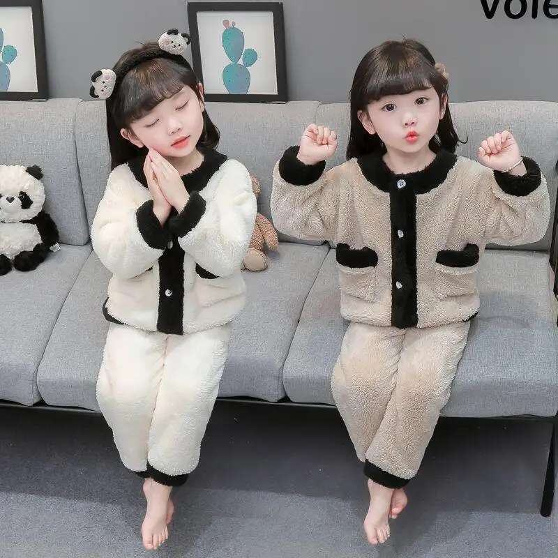 فتاة Homewear قطعتين مجموعة الشتاء بلايز السراويل الخريف رشاقته منامة الطفل الدفء Kawaii موضة نمط جديد ملابس كاجوال #2