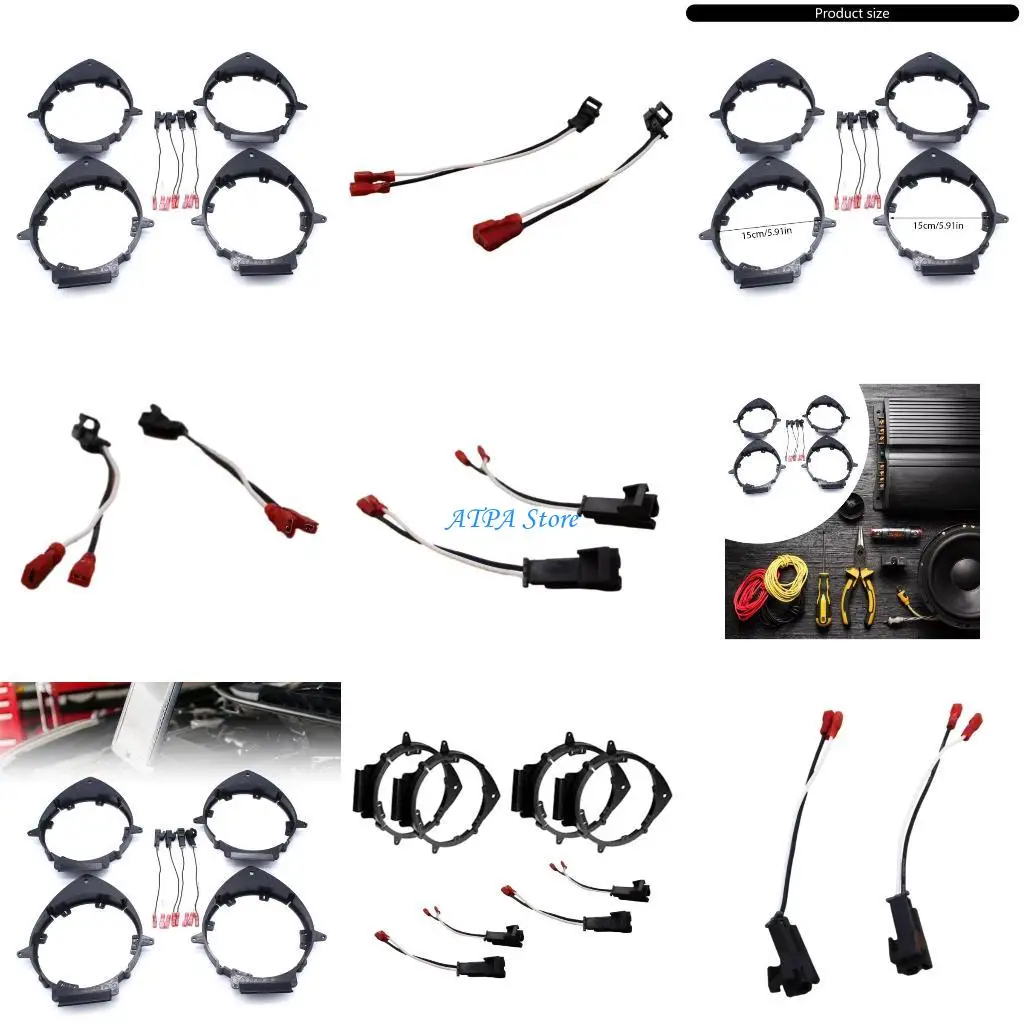 

U13C Front Rear Door Speaker Adapter Mounting Plates and Wiring Harness 6.5" Speakers Stand Rings Interior Accessory