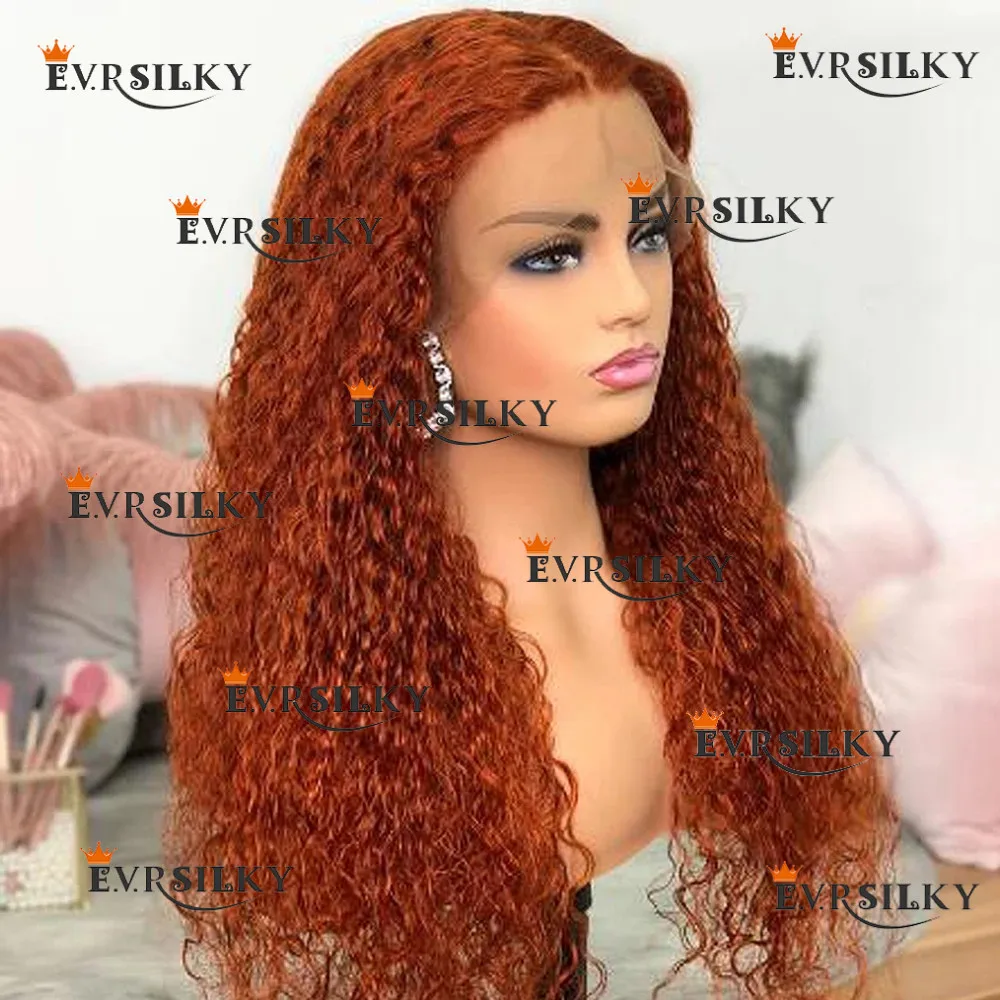 Deep wave Orange Wig Comfortable glueless Female Wig 100% human hair is easy to wear as a full HD lace wig for beginners