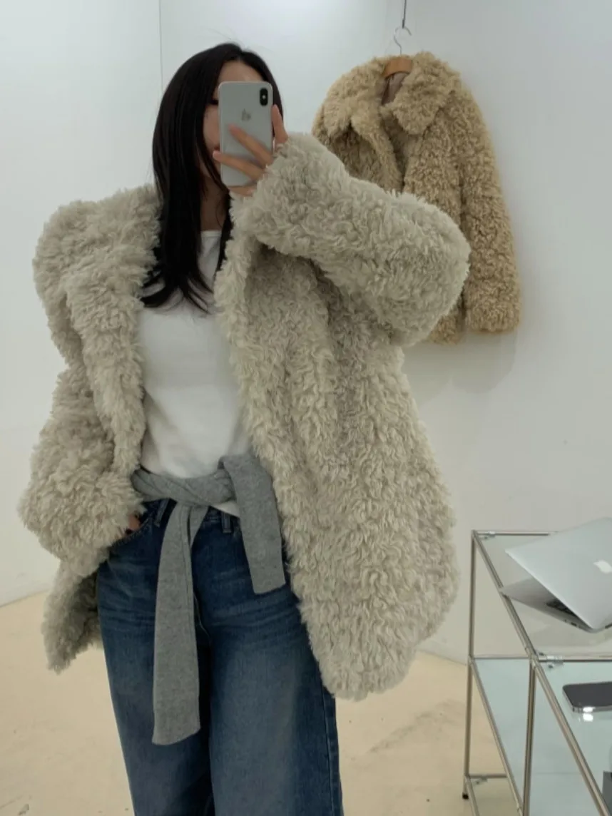 Casaco Quente de Estilo Coreano em Pelúcia Sintética com Forro de Aodão, Ideal para Primavera, Outono e Inverno, Ajuste Reg...