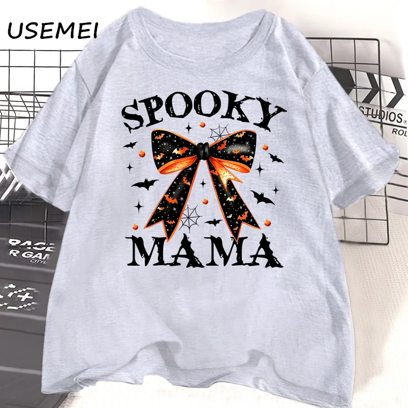 Gruselige Mama Halloween T-Shirts Frauen Mutter Herbst Saison Retro T-Shirt lässig Baumwolle Rundhals-T-Shirt Unisex Kurzarm Kleidung