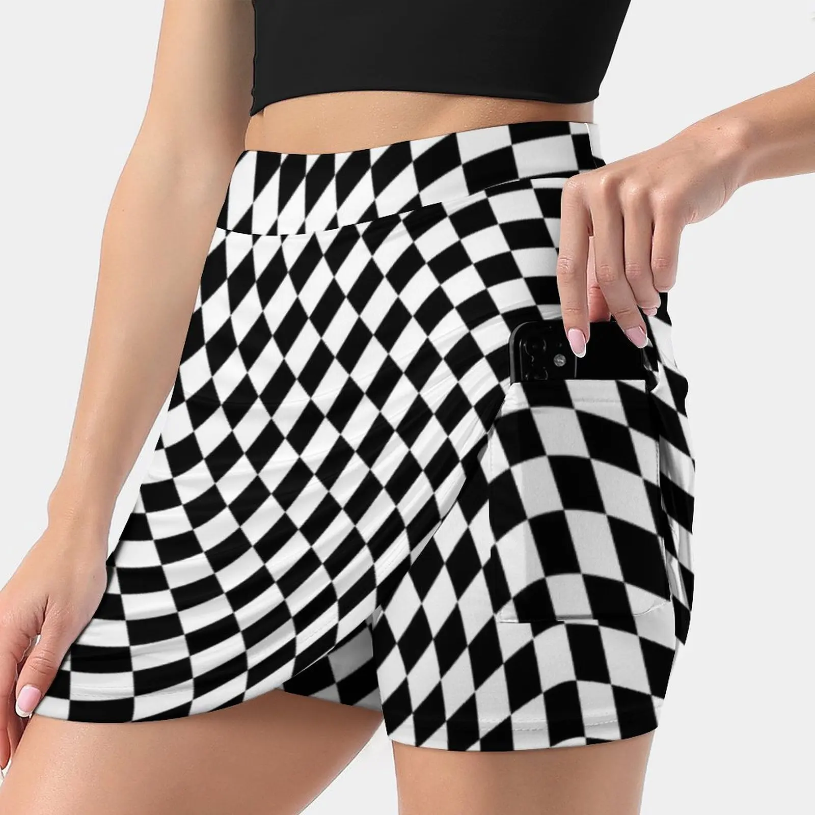 Trippy Checks Women's skirt Aesthetic skirts New Fashion Short Skirts Black And White Black White Check Checker