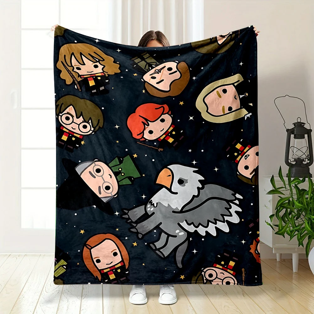 Harry Potter Magic Tools Hat Stick Pattern Blanket Warm Soft Fluffy Kids Adult Sofa Bed Throw Blanket Suitable Travel Camping