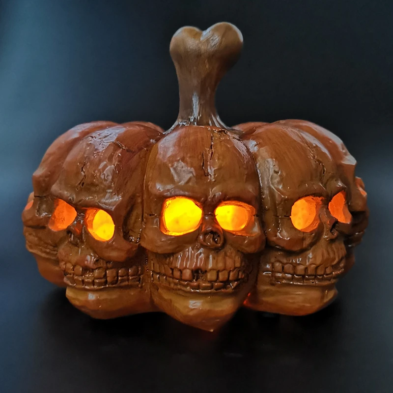 

Halloween Resin LED Pumpkin Lantern 8-sided Skull Portable Light Festive Atmosphere Decorative Lamp Desktop Ornaments Decoration