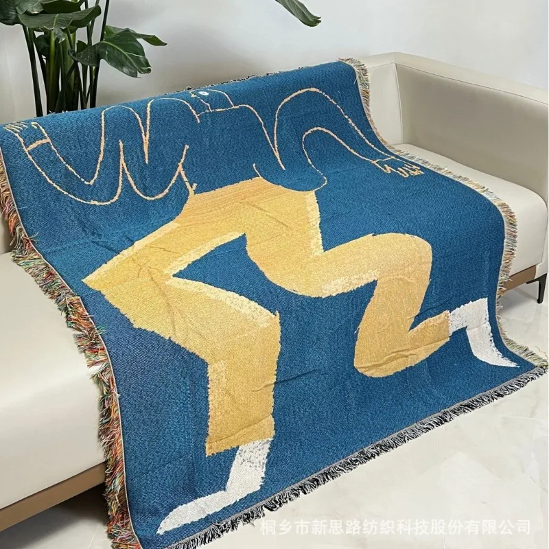Camping Decorative Blanket Cushion American Vintage Abstract Sofa Blanket Line Blanket Tapestry Camping Cushion Leisure Blanket - view 3