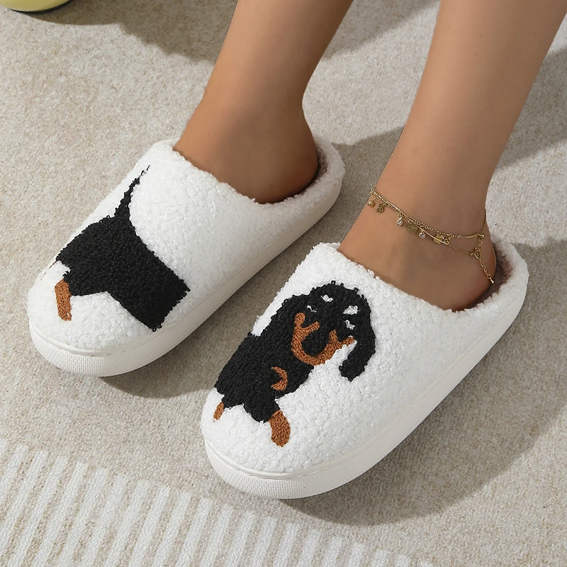 Dog Fluffy Slippers Women Home Autumn Winter Designer Woman Shoes Animal Quirky Fuzzy Fur Slides Couple Indoor Soft Non-Slip image 5
