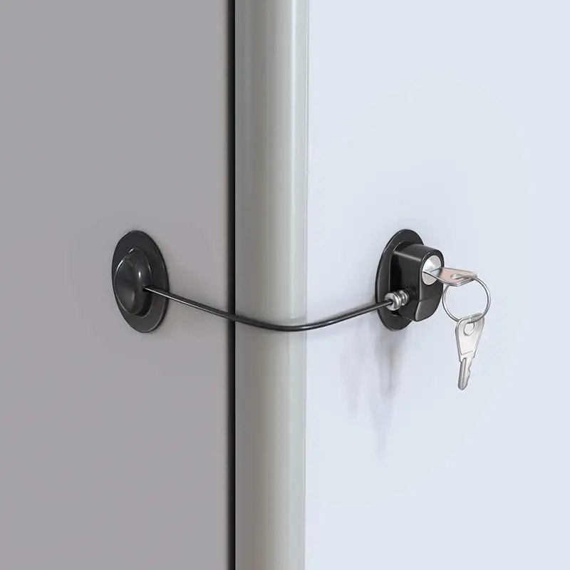 Safety Window/Fridge Lock with Adhesive-Durable Metal&Plastic Security Lock for Cabinets,Drawers,Refrigerators,Freezers & Doors