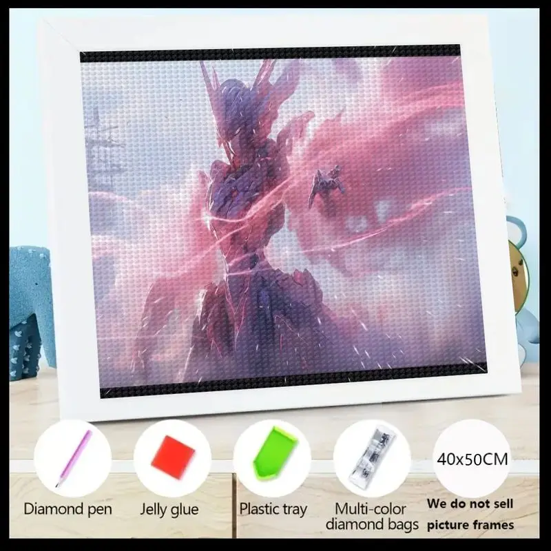 

1 шт. DIY 5D Full Drill Diamond Painting Kit, футуристическое искусство киберпанка Mecha Warrior Art с розовым энергетическим свечением, 40x50 см Crystal Rhines