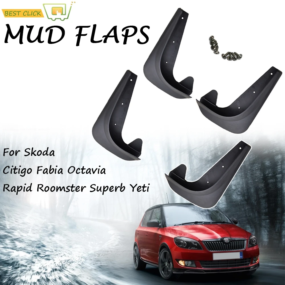 Universal Mud Flaps Mudflaps Splash Guards Mudguards For Skoda Citigo Fabia Octavia Rapid Roomster Superb Yeti 6Y 5J NJ 1U 1Z 5E