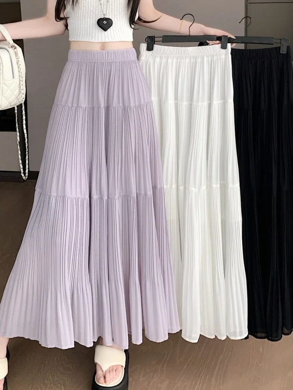 

Плюс размер с высокой талией, утягивающая фиолетовая юбка-миди трапециевидной формы, женская новинка 202, осенняя юбка-торт Faion Ci Commute Stand Fit