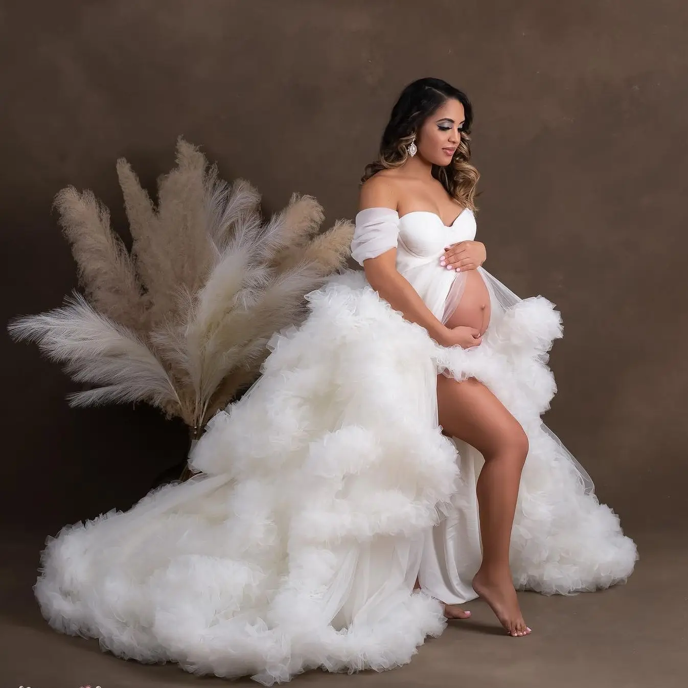 

Elegant White Maternity Dress for Photoshoot Pregnancy Photography Gowns Babyshower Dresses Bathrobe Wear Customized Gowns