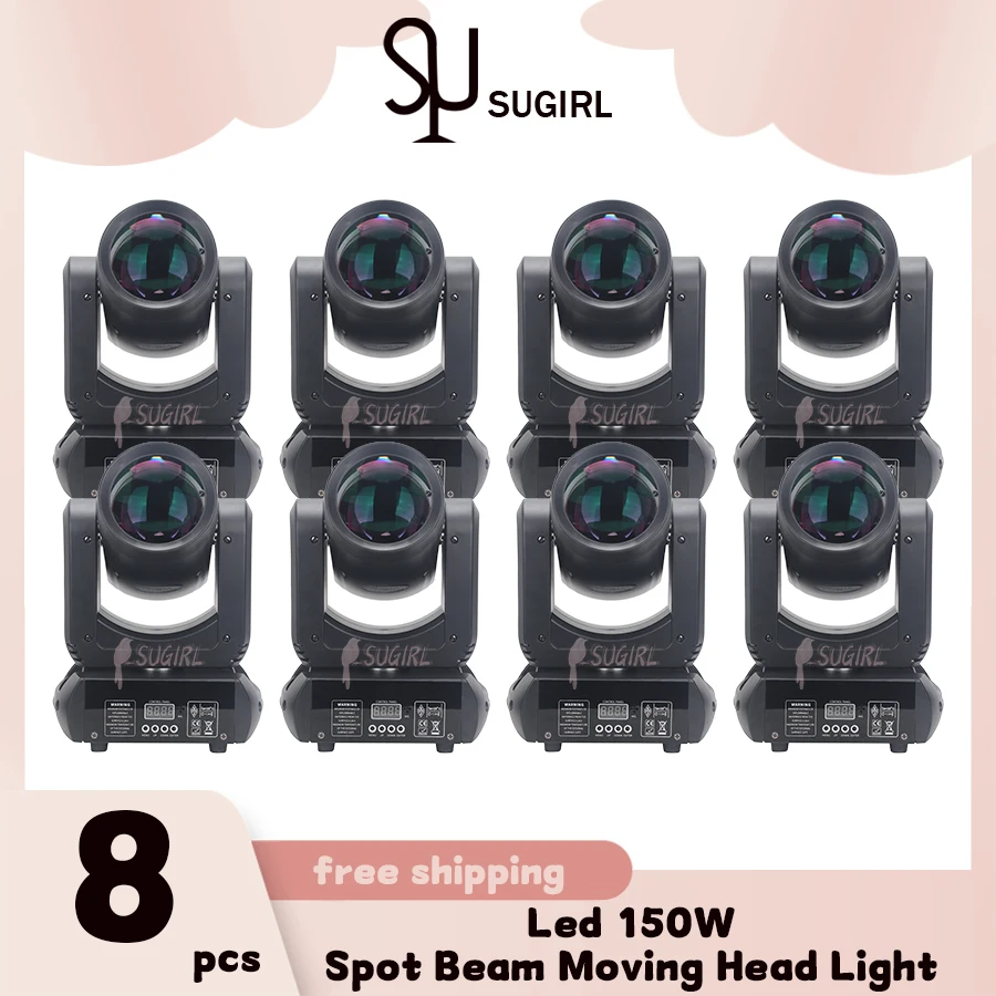 No Duty 8Pcs 150W Mini LED Moving Head Light Beam Spot 18 Rotating Prisms Dj Dmx Stage Light Effect Light Disco Dj Bar Wedding