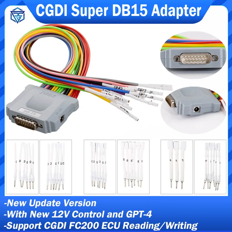 Новый адаптер-кабель CGDI CG Super DB15 (16-контактный) для FC200 с новым контроллером 12В и GPT-4 для чтения и записи ЭБУ (модель 2026 года)