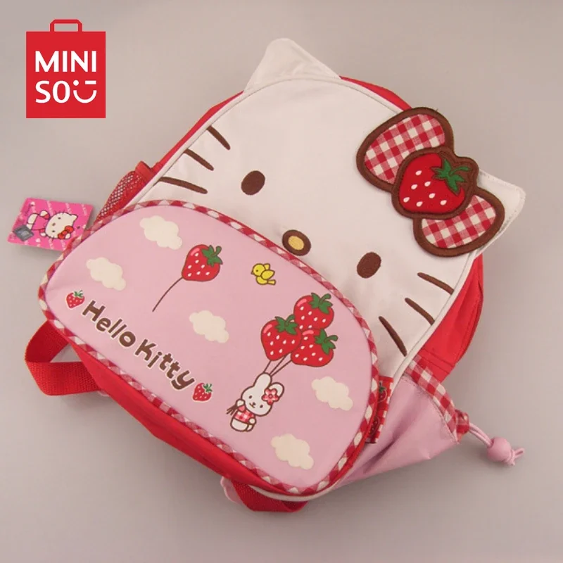 

Cute Cartoon Kindergarten Backpack Strawberry Bow Hello Kitty Thick Oxford Cloth 2024 New Fashionable Sweet Girl Heart Gift Bag