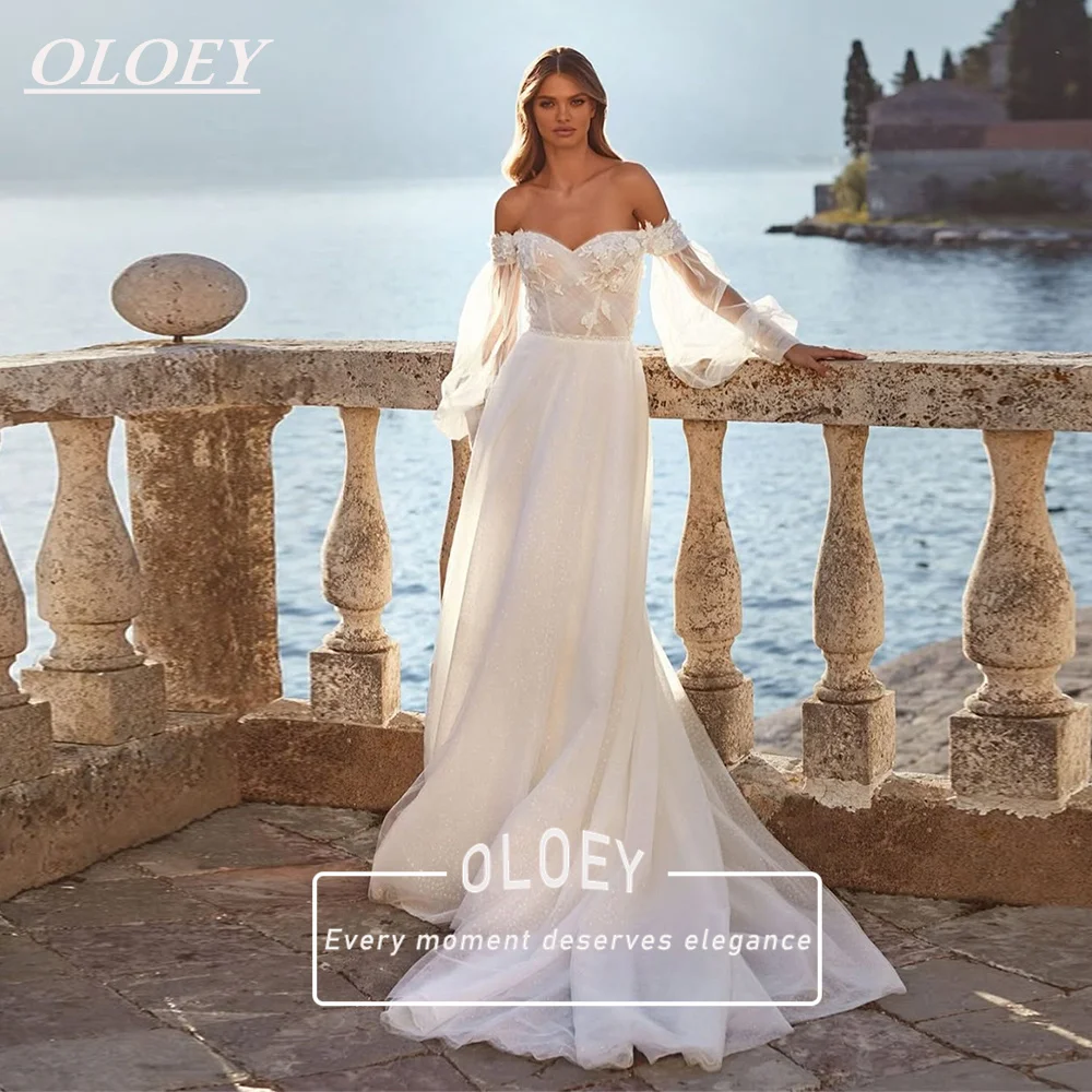 

Элегантное свадебное платье OLOEY с блестками, А-силуэта, с вырезом в форме сердца, с открытыми плечами, с аппликациями, свадебное платье на заказ, Robe De Mariage