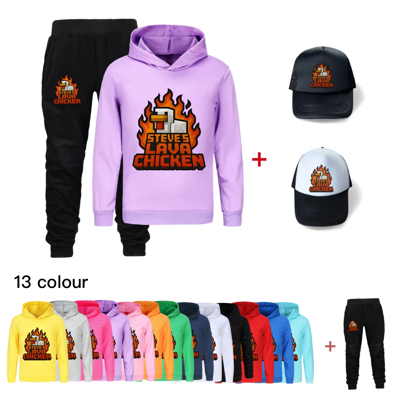 

New Steves Lava Chicken Clothes Toddler Girls Sweatshirt Kids Casual Hoodies Child Long Sleeve Outwear Boys Sweater+hat4461