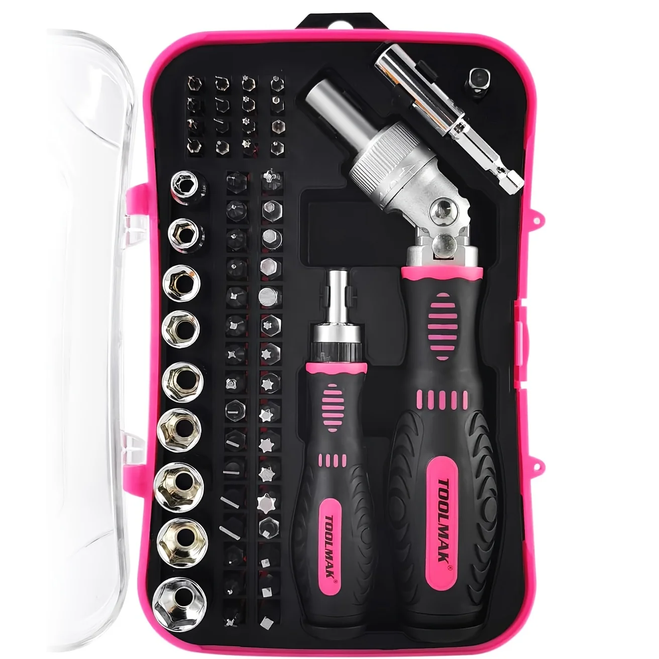 61pcs Ratcheting Screwdriver Set Socket Set & Screwdriver Bit Set with Rotatable Ratchet Handles Storage Case Household Tool
