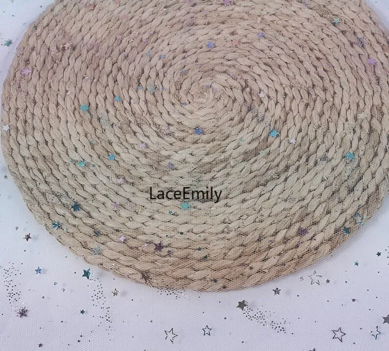 Gradient star moon lace fabric , Shimmering Rainbow Meteor   wedding dress, bridal veil, stage decorations 1 yards