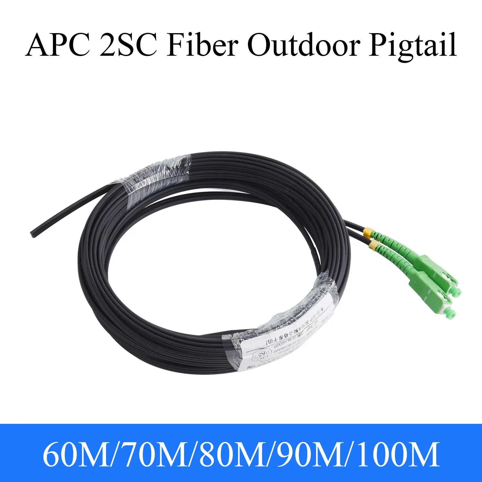 

Fiber Optic Pigtail 2-Core APC 2SC Optical Cable Outdoor Single-mode Simplex Patch Cord 60M/70M/80M/90M/100M/120M Wire