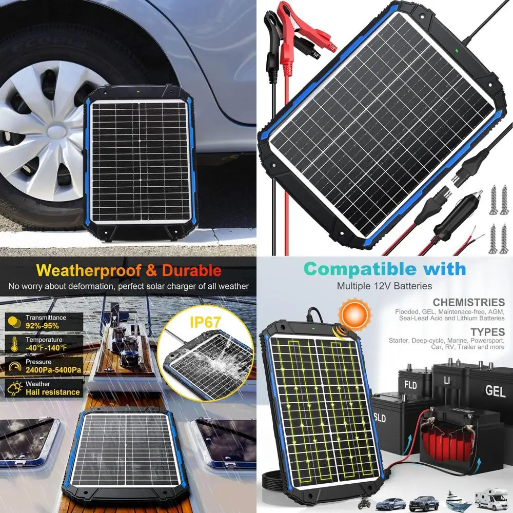 

12V 25W Solar Battery Maintainer with Integrated MPPT Controller for Car, Marine, RV, and Boat Applications