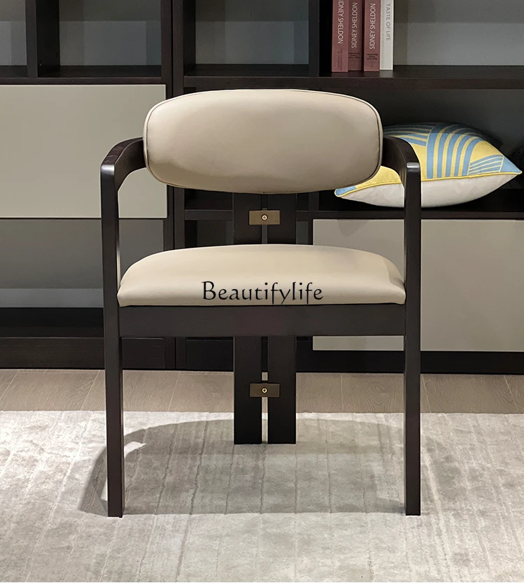 

Minimalist Genuine Leather High-Grade Study Chair Nordic Light Luxury Armchair